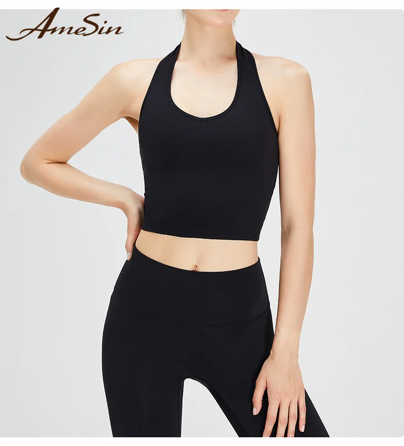 HOT SELLING Private label workout  bra for women FREE SAMPLE halter neck backless sports bra