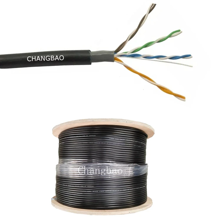 Changbao 4 PR 24AWG Copper Double Jacket Direct Burial UTP CAT5 300M Cat5e Outdoor Cable