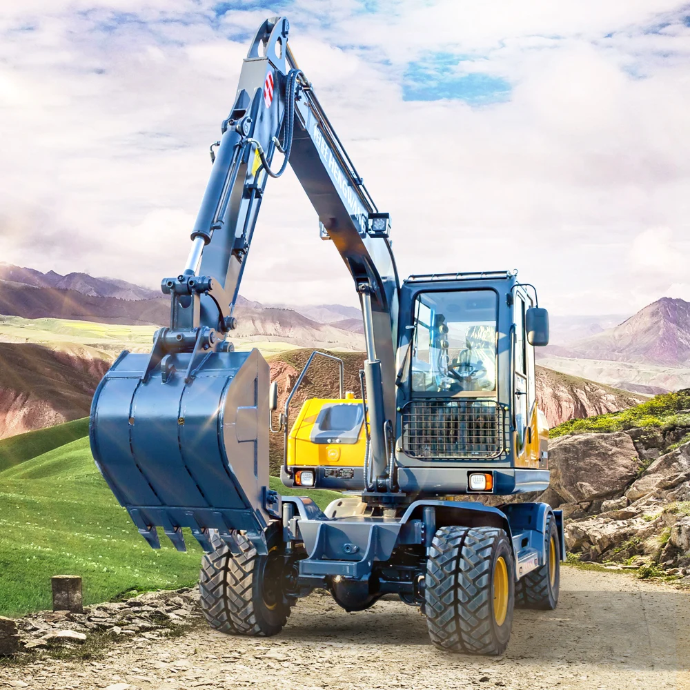 Mini Digger Wheel Excavator Smallest Excavator HW80-9 7 ton 50kw Wheel Type Excavatore