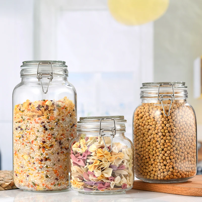 Kitchen 3000ml 2000ml Big Size Glass Food Storage Jar Glass Jars With Airtight Clip Lid