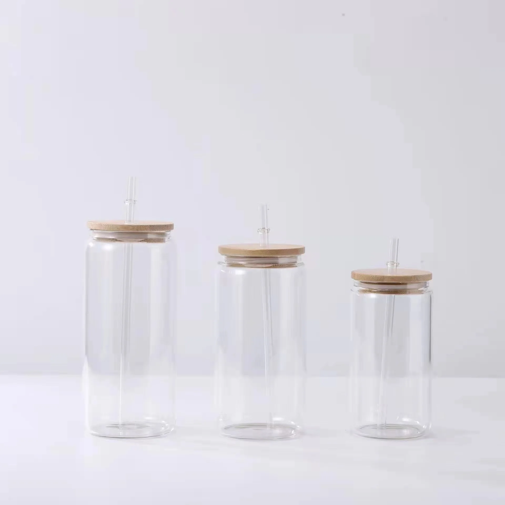 Hot Sale US Warehouse 12oz 16oz Frosted clear coffee soda shaped beer can glass cup jar with bamboo lid