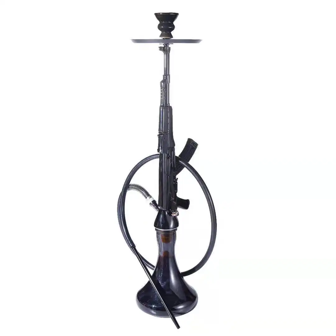 Wholesale AK 47 Hot Sale Shisha Hookah Narguile China Gun Shape Big Smoking Shisha Hukka set with silicone pipe accessories