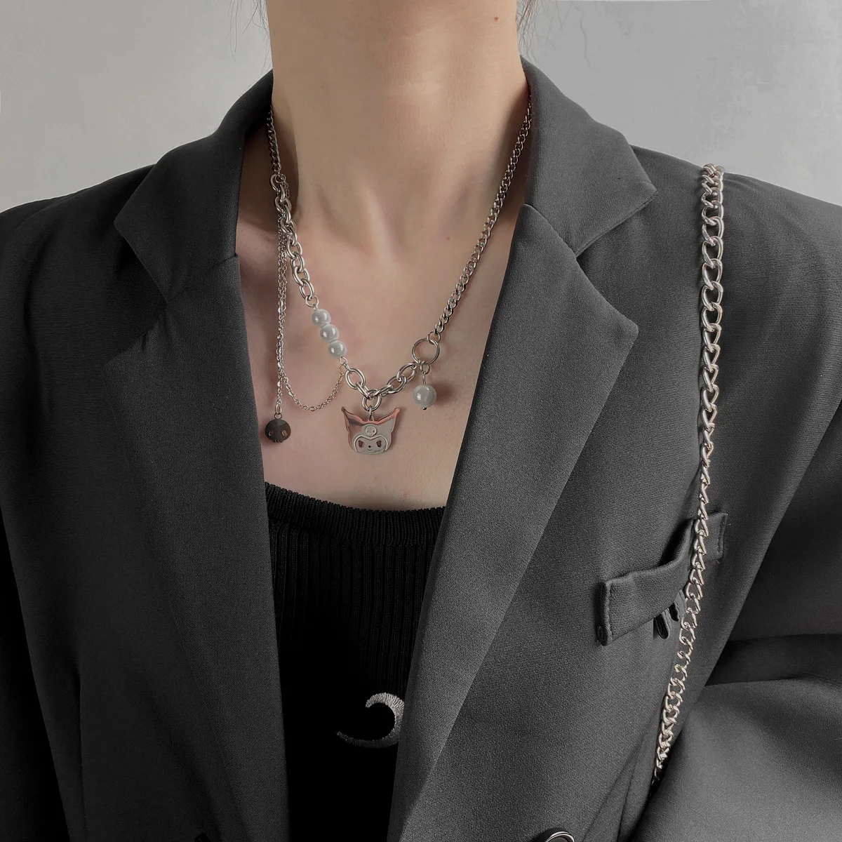 Aug jewelry hot selling wholesale Kuren Lomi reflective pearl necklace female full body titanium steel cat pendant necklace