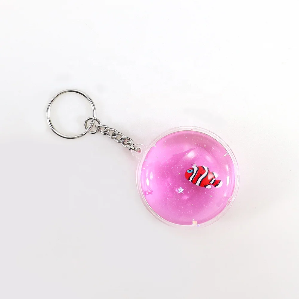Nimo Clown Fish Flotage Aquarium Glitter Acrylic Cute Cartoon Luxury Floating Liquid Pink Water Bubble Keychains