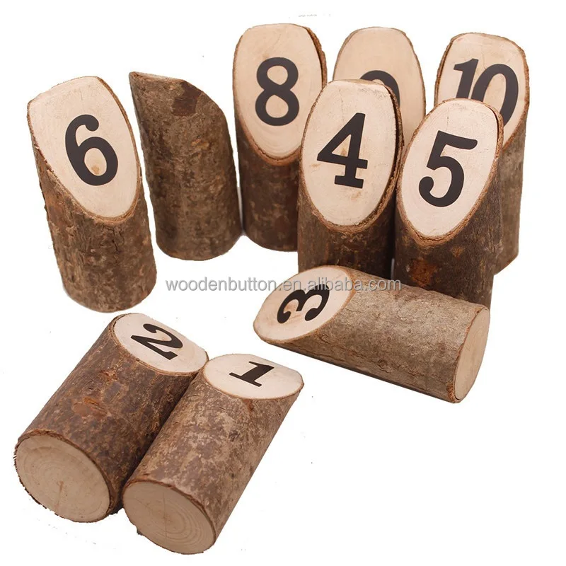 Vintage Wooden Table Numbers with Tree Bark Natural Wood Tree Trunk with Clip for Number Card Holder Wedding Restaurant Decor