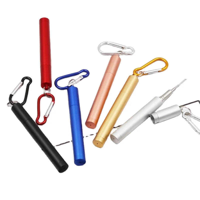 Portable Foldable Retractable Reusable Custom Metal Telescopic Stainless Steel 304 Metal Collapsible Drinking Straw Set
