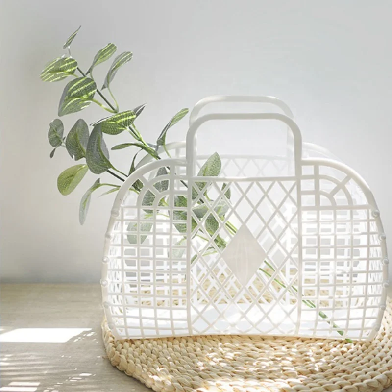 23*17*9cm Jelly Basket Bag Beach Bag Plastic PVC Personalized Retro Vintage Foldable Handbag Purse For Women Party Favor Bags