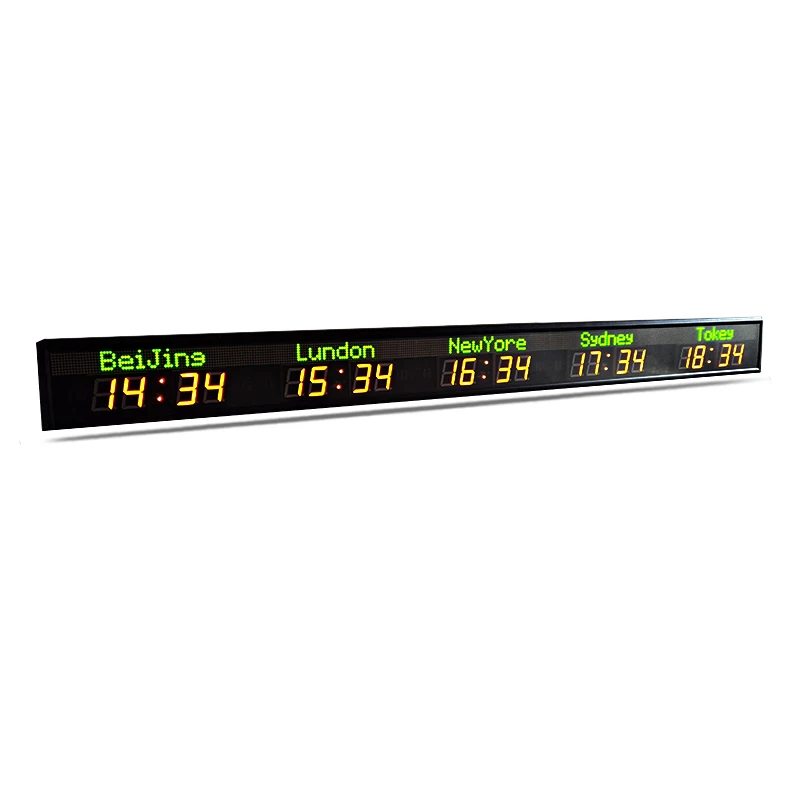 [custom] world time clock multi time zone red and green display large digital wall clock led remote with GPS