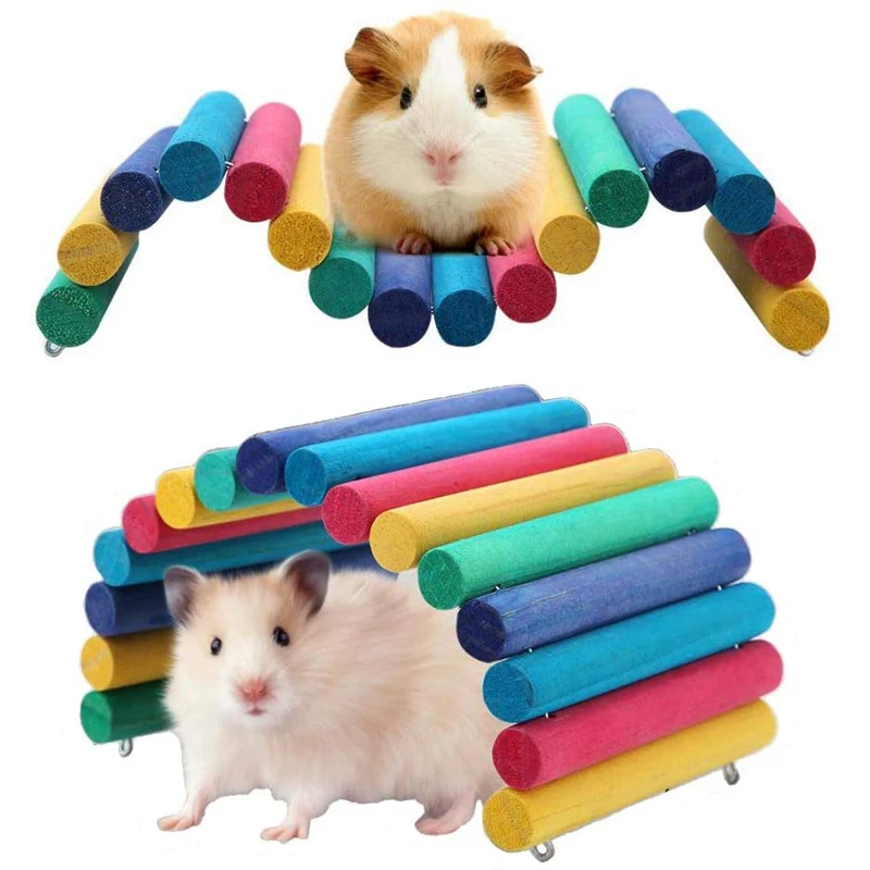 Factory direct supplier small animal chew toy mouse rat rodents hideout toys wooden hamster ladder bridge small animal chew toy