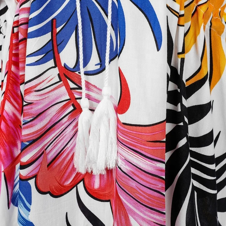 2020 New Arrivals Ladies Blouses Leaves Print Summer Women V-neck Short Sleeves Maxi Dress