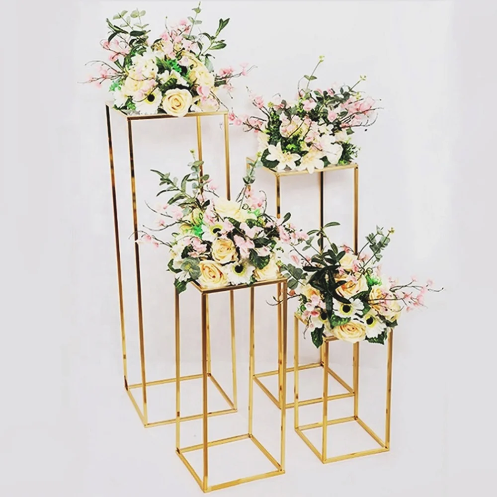 Rectangle Removable Gold Metal Pedestal Stands for Wedding Centerpieces Flowers Table Stands Decoration