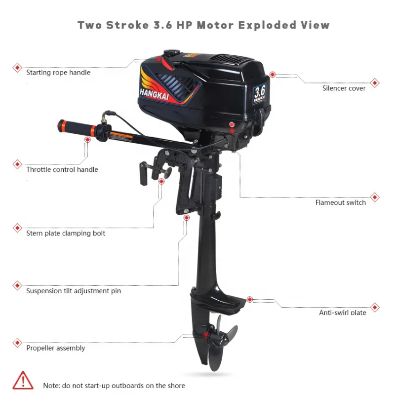 Water-cooled 3.6HP Outboard Motor for Fishing Boat 2 Stroke 55cc Short Shaft Gasoline Portable Engine