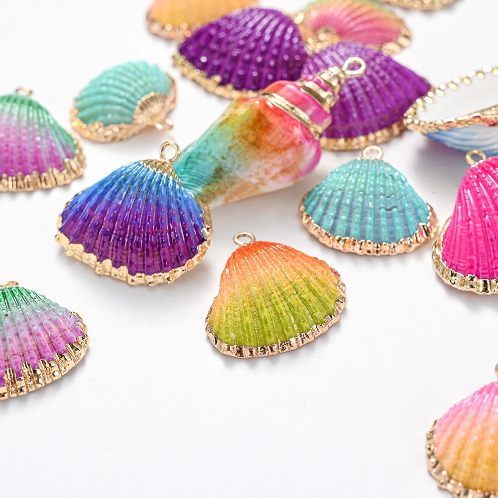 5/10pcs Gold Plated Colorful Seashells Beads Natural Shell Charms Pendants Beads for Diy Handmade Necklace Earring Accessories