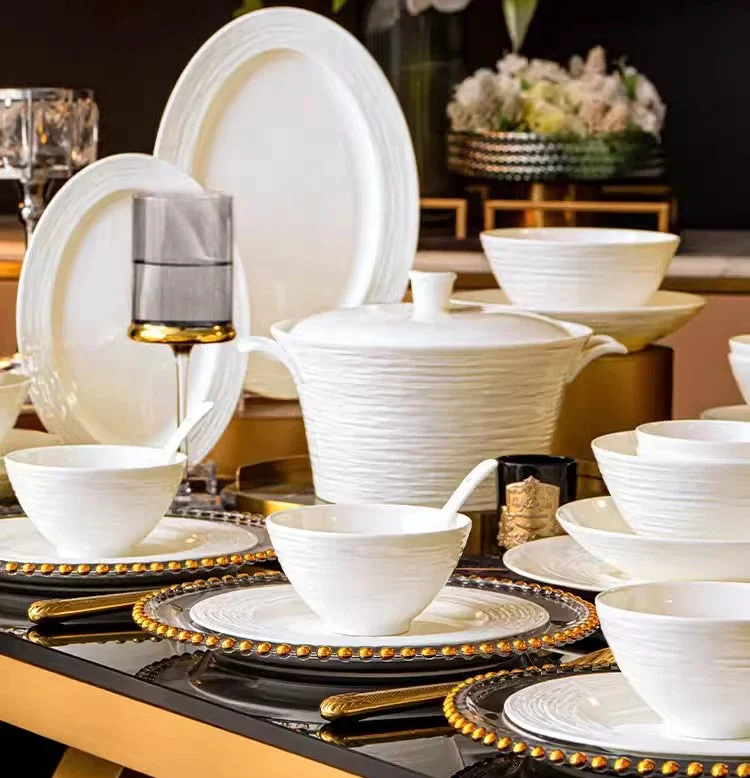 Light luxury pure white bone porcelain bowl and plate set high-end ceramic tableware for household use