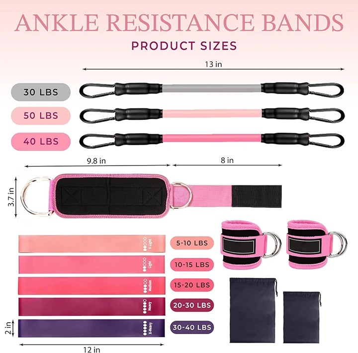 Ankle Resistance Bands with Cuffs Glutes Workout Equipment Legs Resistance Bands with Latex mini bands for Kickbacks