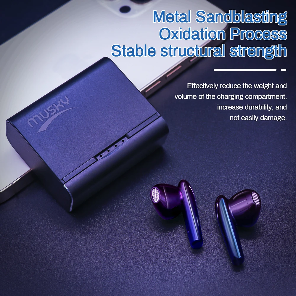MUSKY HX06 2021 Factory Price Popular Led Mobile Accessories Bt 5.0 Wireless Sterio Earbuds Earphone & Headphone I12,I11