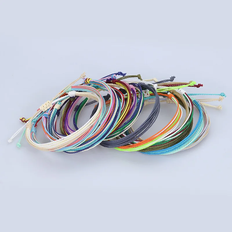 Wholesale Handmade Wax Rope Charm Bracelet Waterproof Adjustable String Thread Bohemian Multilayer Anklet