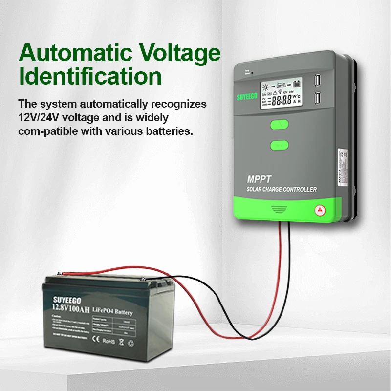 SUYEEGO Automatic 12v 24v 20amp  LCD Display Instructions MPPT Solar Charge Controller For Home Lighting