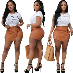 2022 PU Leather Shorts 2 in 1 Design Mini Shorts with New Brown Skirt Shorts Women
