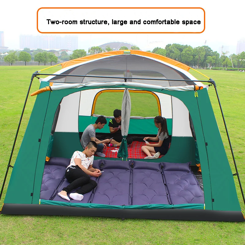 Outdoor Camping Tent With 2 Rooms 1 Living Room Waterproof Extra Large Space 8-12 Persons Family Tent