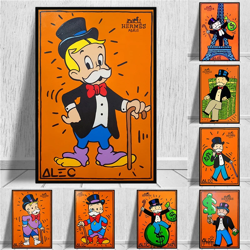 Cartoon Gentleman Alec Monopoly Posters and Prints Canvas Paintings Wall Art Pictures for Living Room Decor No Frame