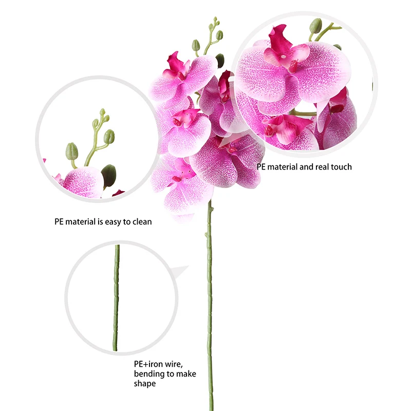 YX230328-5PDZ 3D Printed Real Touch Single Stem 5 Heads Aritificial Butterfly Orchids Flower For Flower Girls