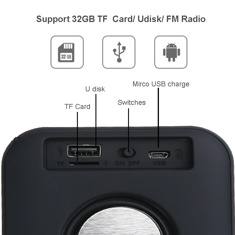 T5 Wireless Speaker Music Portable Speakers Sound System Column Surround Stereo Outdoor Speaker Support FM TF Card