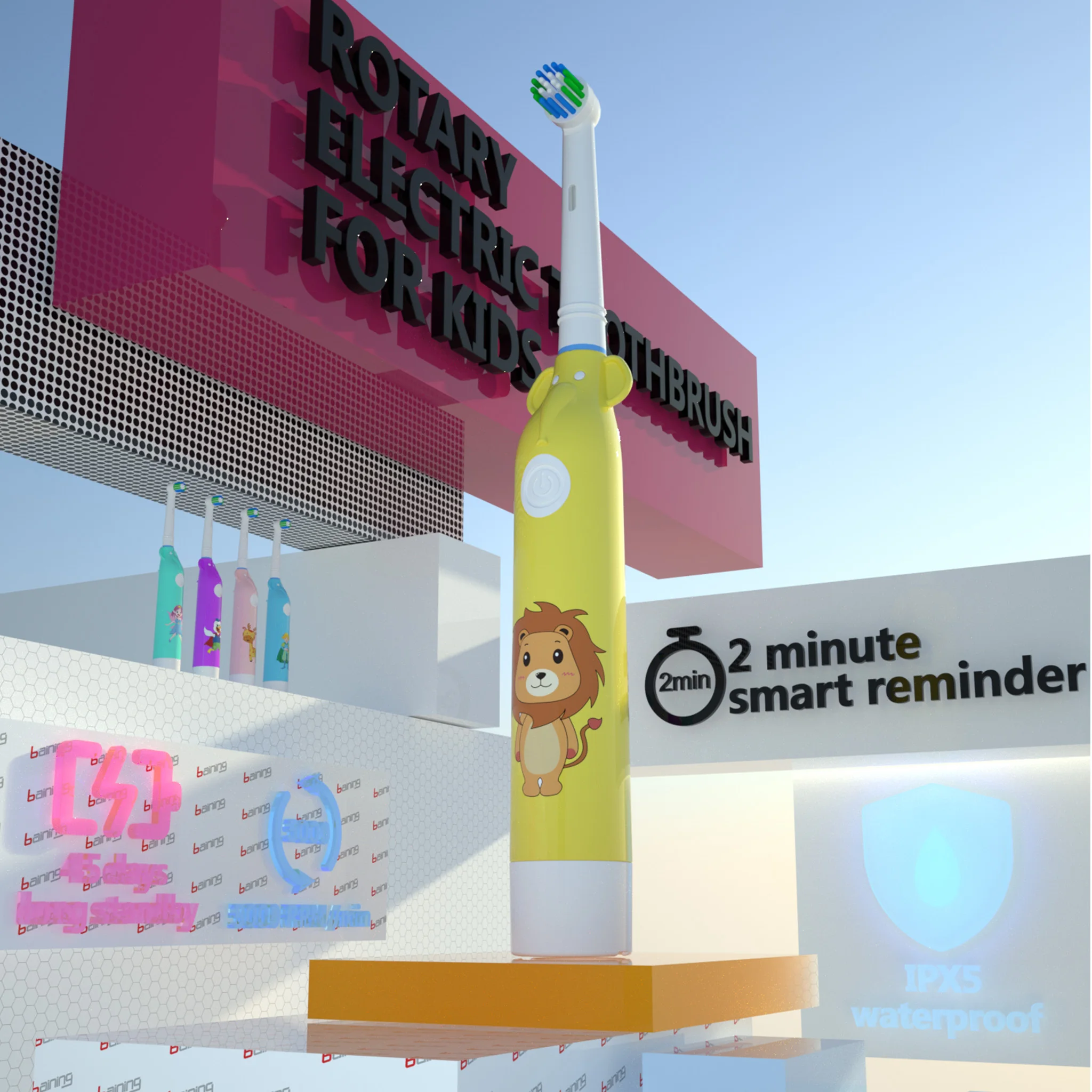 Детская электрическая зубная щетка с вращающейся батареей