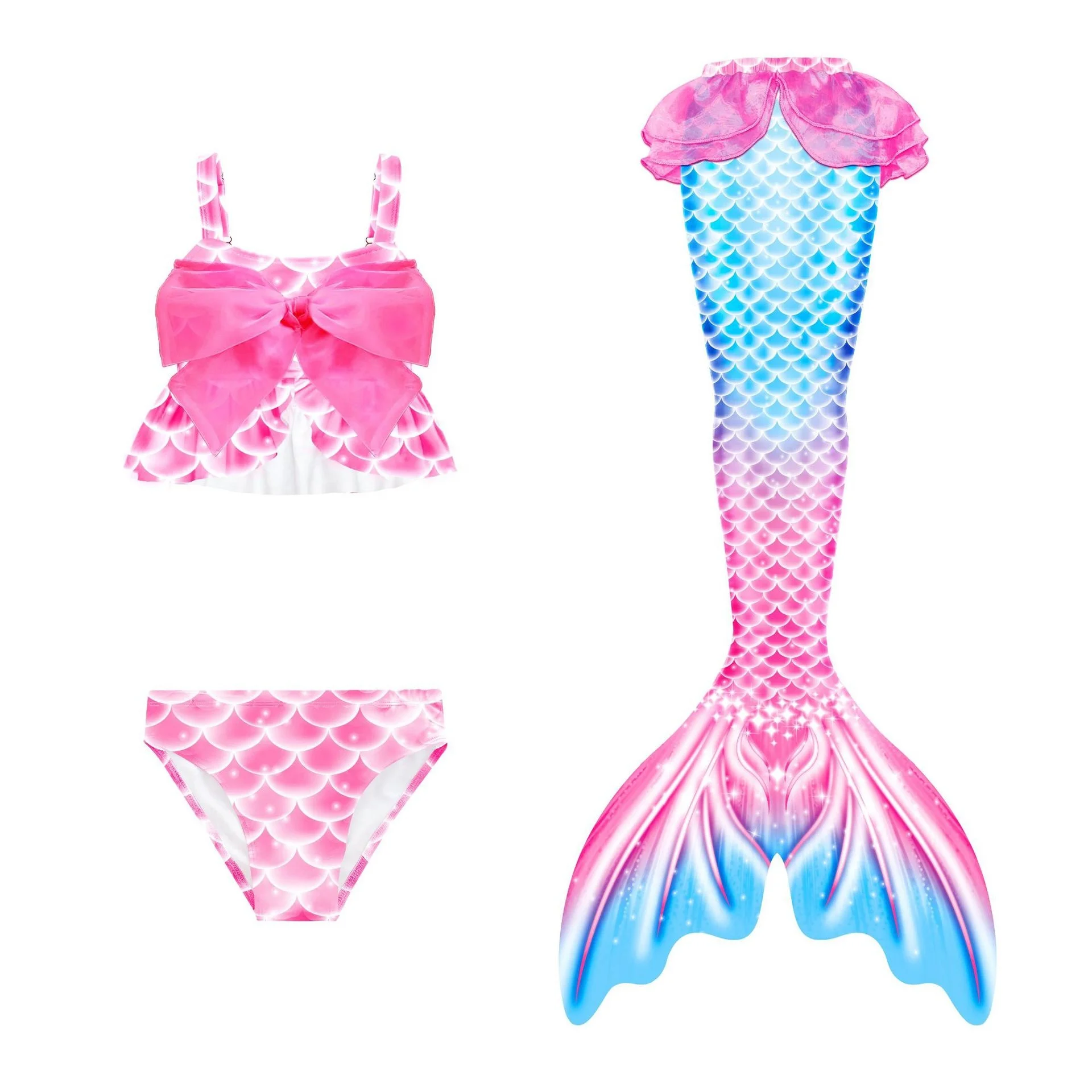 2024 popular Girls 3PCS children mermaid tail bikini swimwear kids bathing suits pretty girls mermaid swimsuits