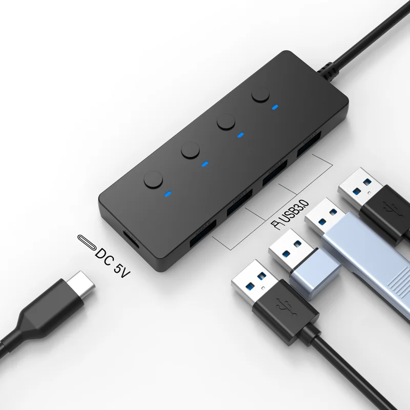 New arrival hot sale  usb 3.0 4 ports hub with led high speed 4 port usb 3.0 hub data trans hub usb c 3.0
