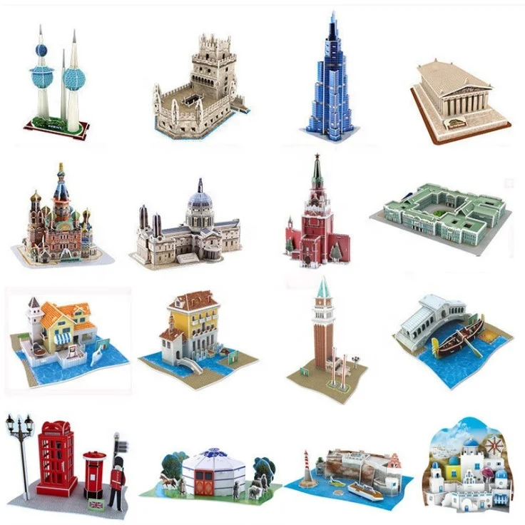 
New world architecture famous building Greece Italian Parthenon Khalifa tower Cathedral 3d puzzle for kid adult 