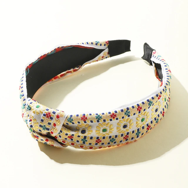  Bezel Headbands Girls Hair Accessories For Women Flower Printing Ethnic Hoop Vintage Embroidery