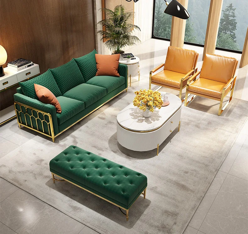 Hot Sell Hotel Fabric leather Sectional With Stainless Frame Hotel Living Room sofa