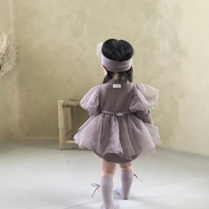 Korean autumn girl baby puffy yarn baby gauze skirt splicing one-piece skirt buttocks covering skirt baby girl one-piece dress