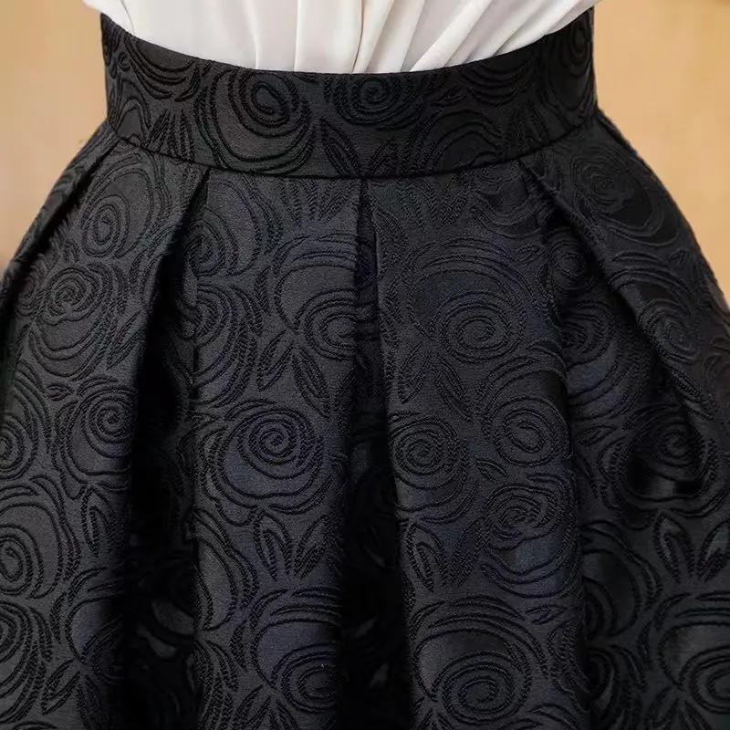 Mujer De Moda Vintage Skirt for Women High Waist A-line Floral Jupe Fashion Temperament Saia Korean Pleated Skirts