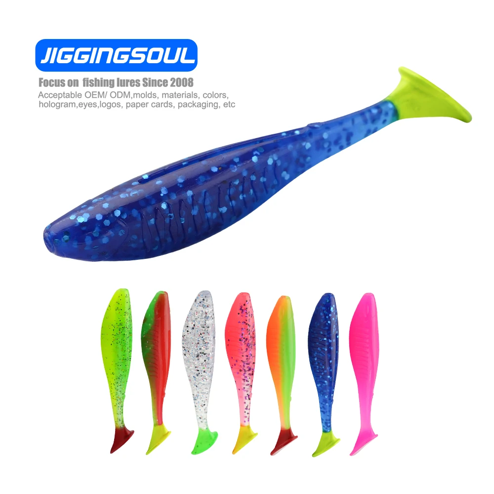 SL088-1PCS Wholesale 8cm T Tail Shad Soft Bait Plastic Ribbed Swimbait Bass Seawater TPR Soft Fishing Lure