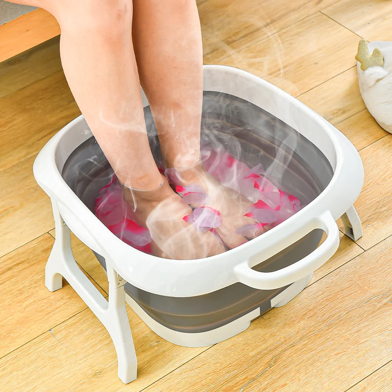 Plastic Rubber Foldable Bucket Foot Bath Collapsible Soak Tub Spa Bath Tools Massager Foot Soaking Bath Basin