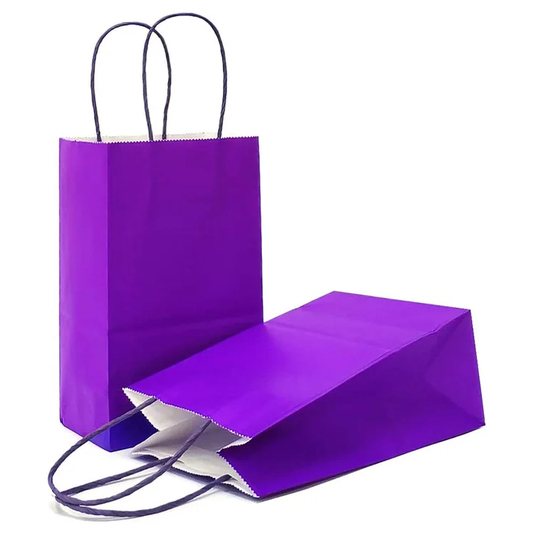 
Mini Gift Packing Bags Recyclable Small Kraft Paper Bags with Reinforced Bottom Purple Strong Handles Bags 