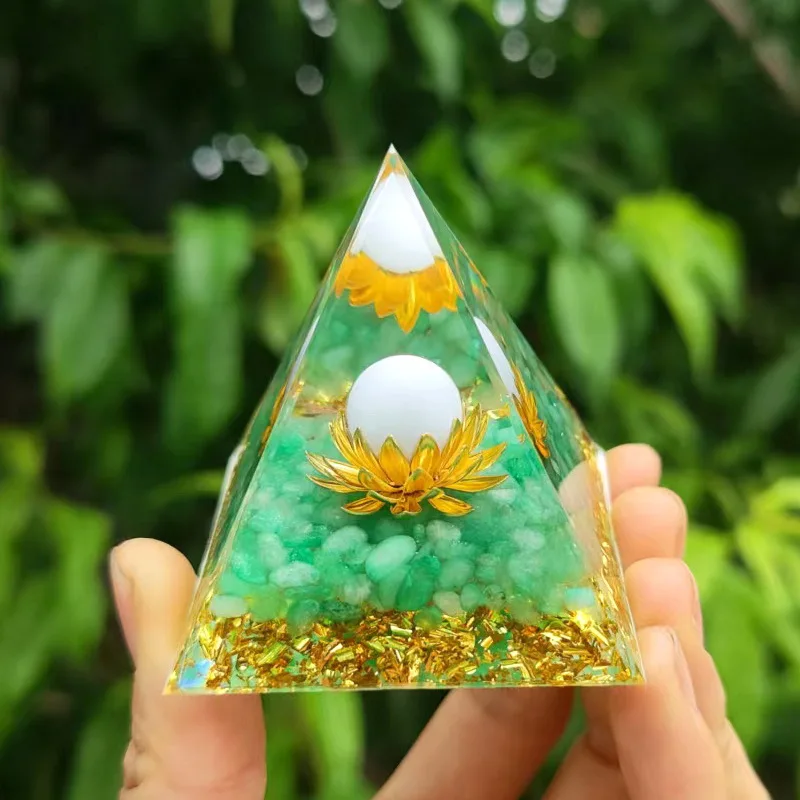Energy Pyramid Orgonite Reiki Natural Amethyst Ball Healing Crystals Chakra Tool Ornaments Resin Stones Craft Kids Gift Pyramid