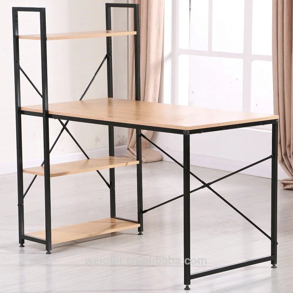 Computer Desk with Shelves, Modern Office Desk with 4-Tier Shelf, Durable Working Desk for Home, Bedroom, Office
