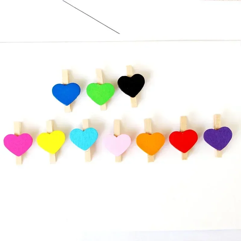 Red Heart Love Wooden Clothes Photo Paper Peg Pin Mini Clothespin Postcard Clips Home Wedding Decoration Stationery