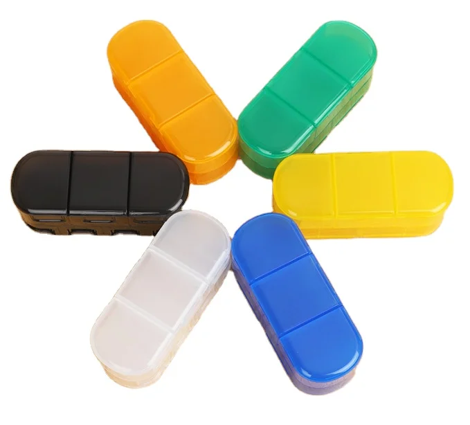 3-слойная портативная пластиковая круглая коробка для хранения таблеток путешествий с логотипом и цветным отпечатком