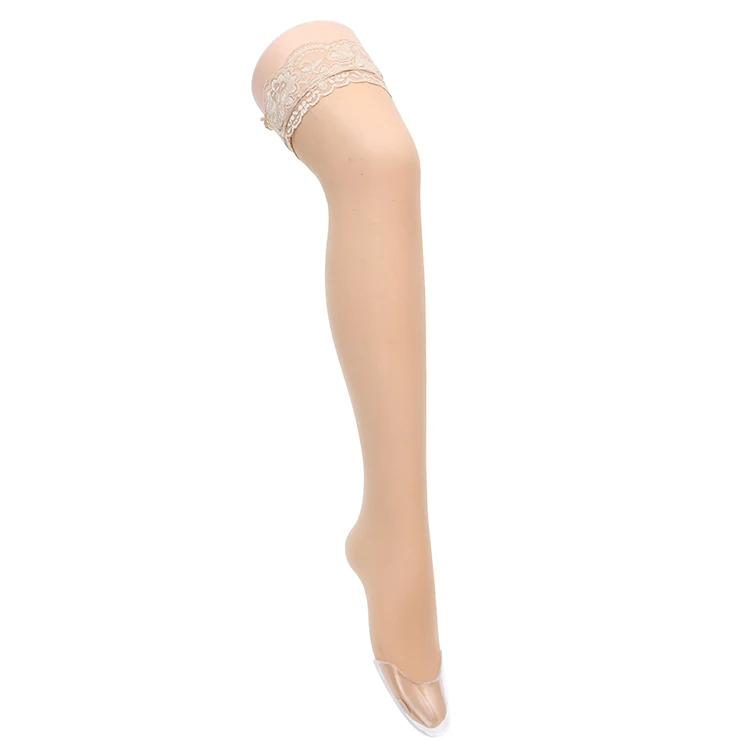 Manufacturer sale woman beautiful nude 20D lace silicone thigh high hosiery stockings