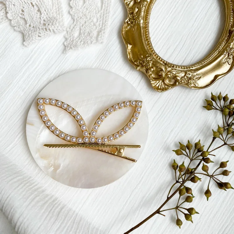 
ONYSS Korean Ins Style Hair Butterfly Bunny Ear Hairpin Metal Pearl Pretty Hairpins Butterfly Clips For Women 