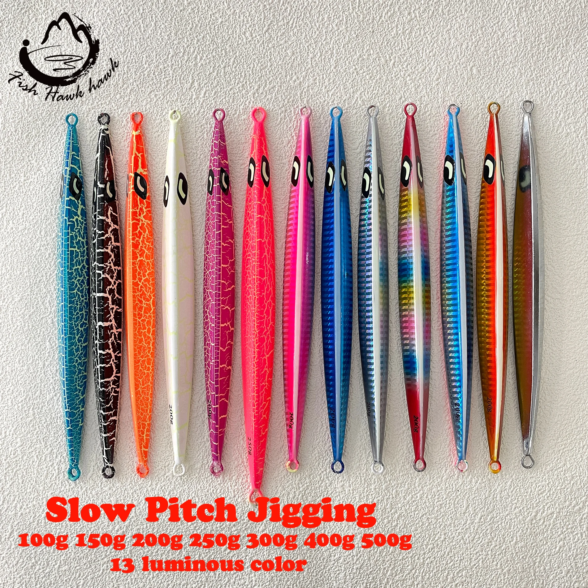 Wholesale/Retail 100g 150g 200g 250g 300g 400g 500g Luminous Crack colors Saltwater slow pitch jigging lure