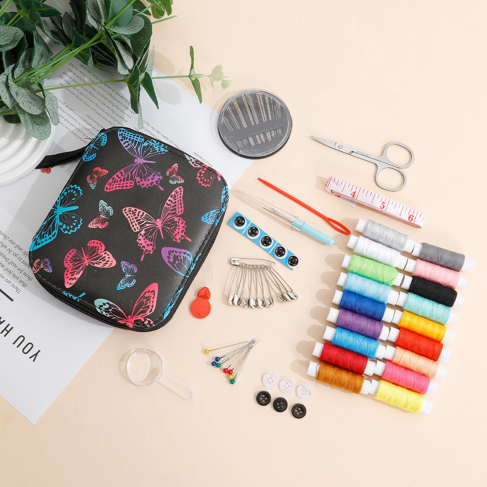 86pcs Butterfly printed pattern Sewing KIT for Adults & Kids , Wholesale high-quality sets With Tape measure, Scissors