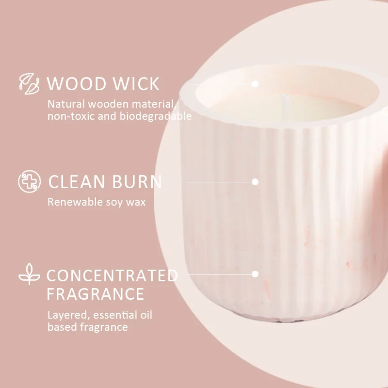 Luxury Cement Cup Elegant Engraving Design Decoration Handmade Soy Wax Aromatherapy Custom Minimalist Scented Candle