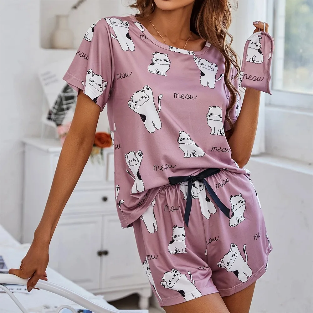SFY-Y1262 Sexy Loungewear Hot Girls nighty for women Summer Printed Shorts 2pcs Set Soft Pajamas Home Wear Set Causal Pjyamas