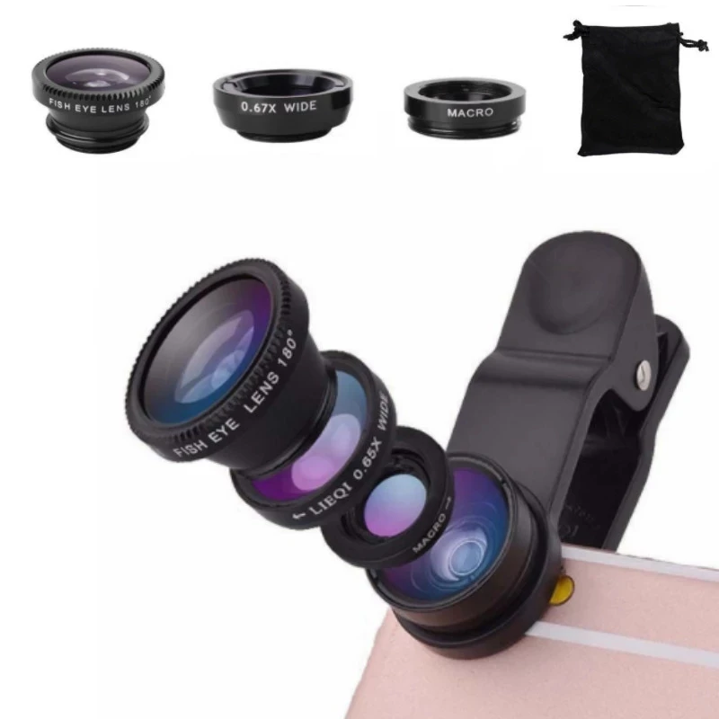 Hot Products Clip Fish Eye Wide Angle Macro Fisheye Mobile Phone Lens 3 in 1 Universal  Lenses for smartphones