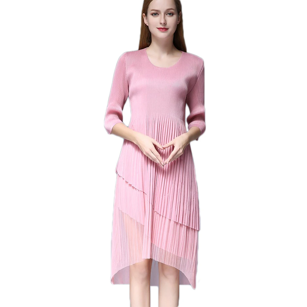 Для женщин Sexy V средства ухода за кожей Шеи повседневное кружево платья для Midi полые наше Сетчатое платье Miyake плиссированные